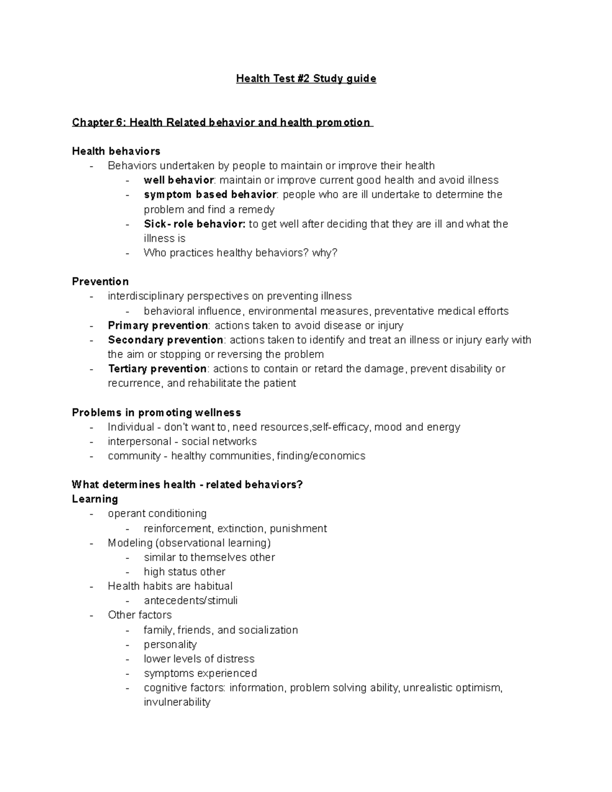 Health Test 2 Test 2 review Health Test 2 Study guide Chapter 6