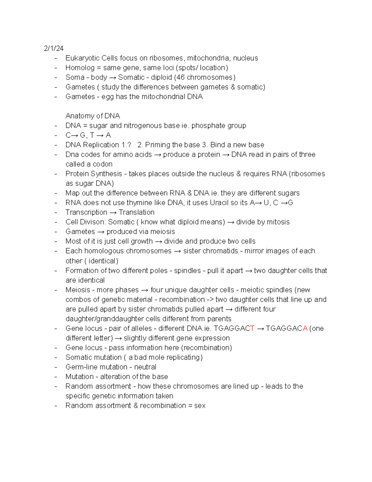 ANTHP 105 Lecture 1 Notes - 2/1/ Eukaryotic Cells focus on ribosomes ...
