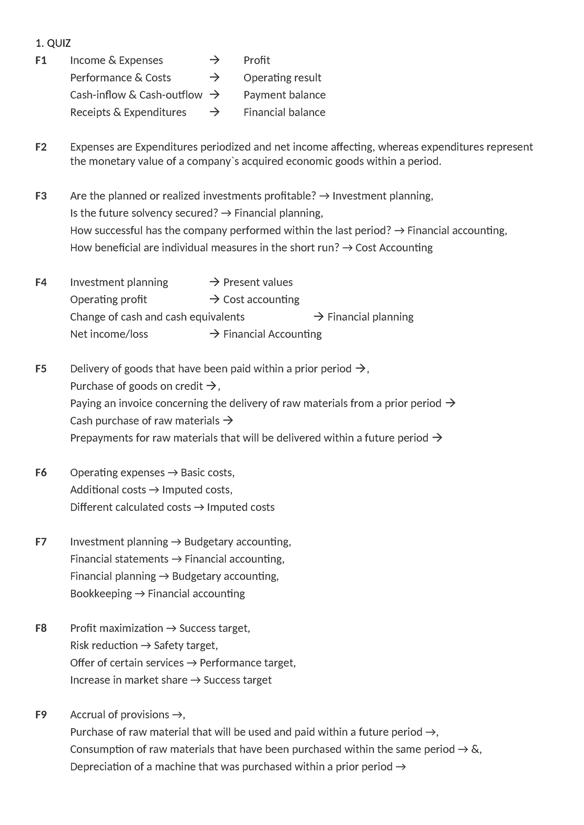 Financial Accounting Quiz Answers - 1. QUIZ F1 Income & Expenses Profit ...