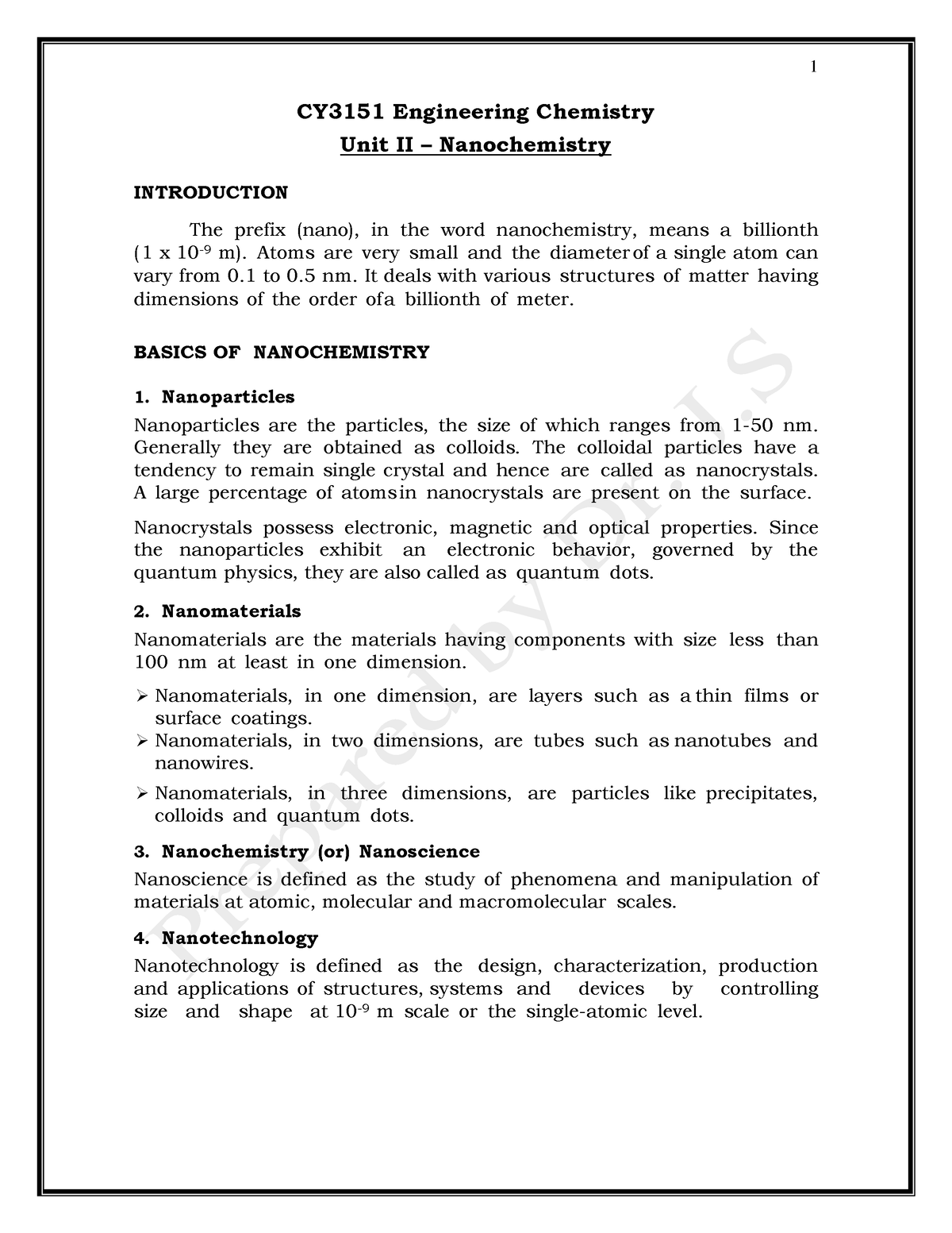 Unit II - Nano Chemistry CY3151 R21 - CY3151 Engineering Chemistry Unit ...