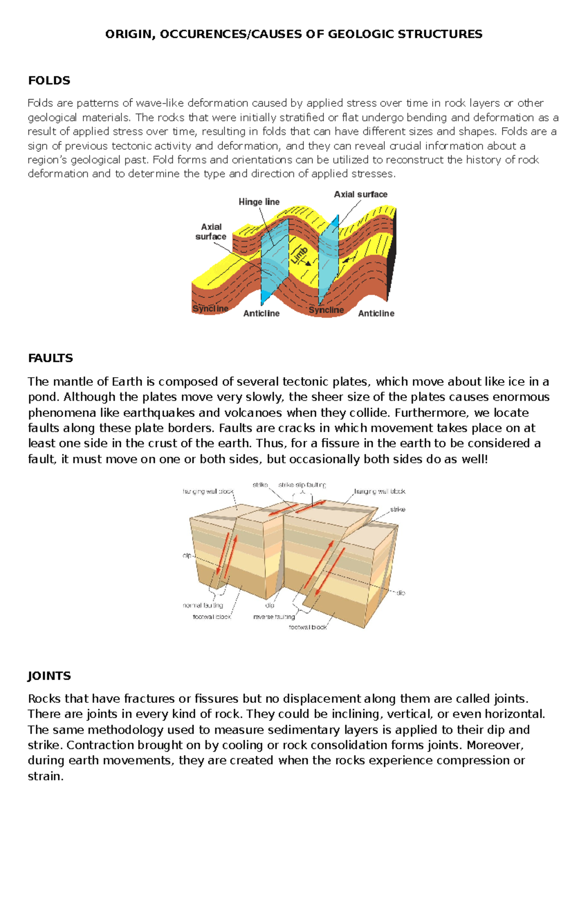 Causes of Geologic Structures - ORIGIN, OCCURENCES/CAUSES OF GEOLOGIC ...