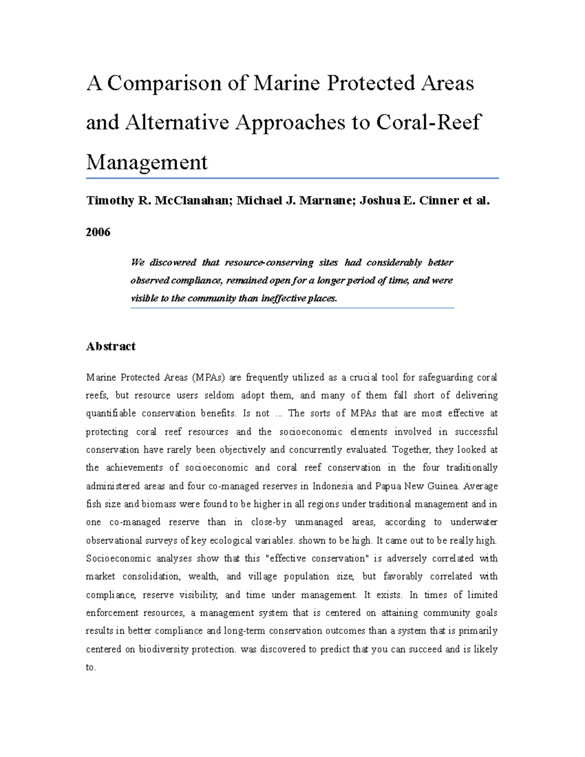 12. A Comparison of Marine Protected Areas and Alternative Approaches ...