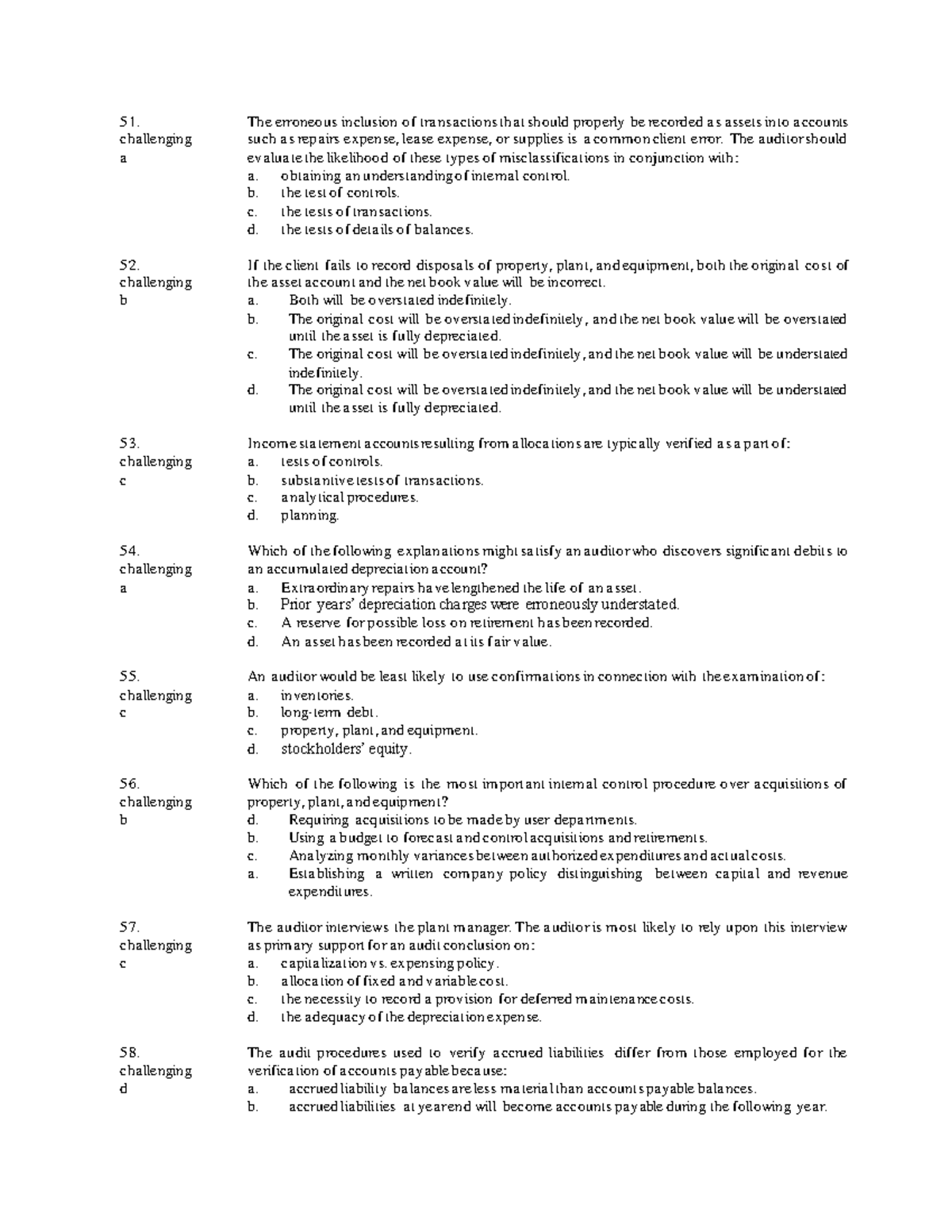 Audit of Transaction Cycle (PPE / Fixed Asset) - 51. cha llenging a The ...