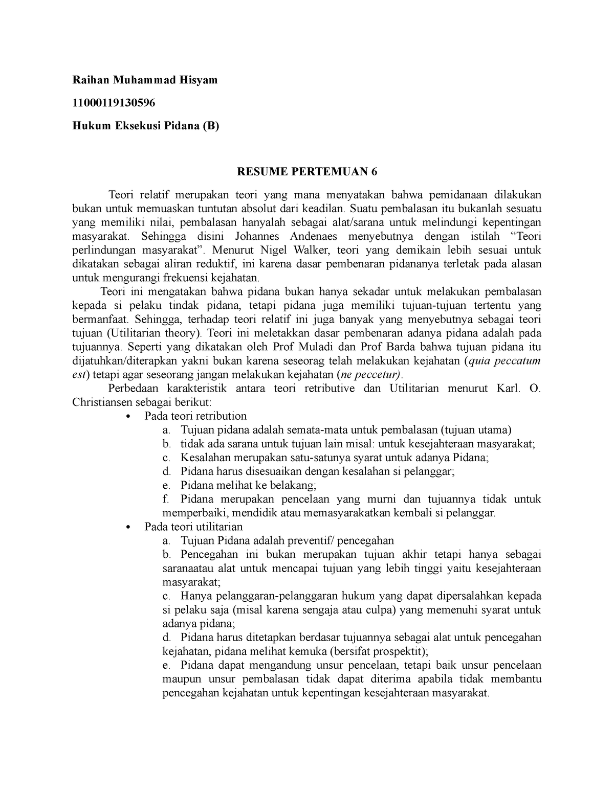 Resume 6 Eksekusi Pidana - Raihan Muhammad Hisyam 11000119130596 Hukum ...