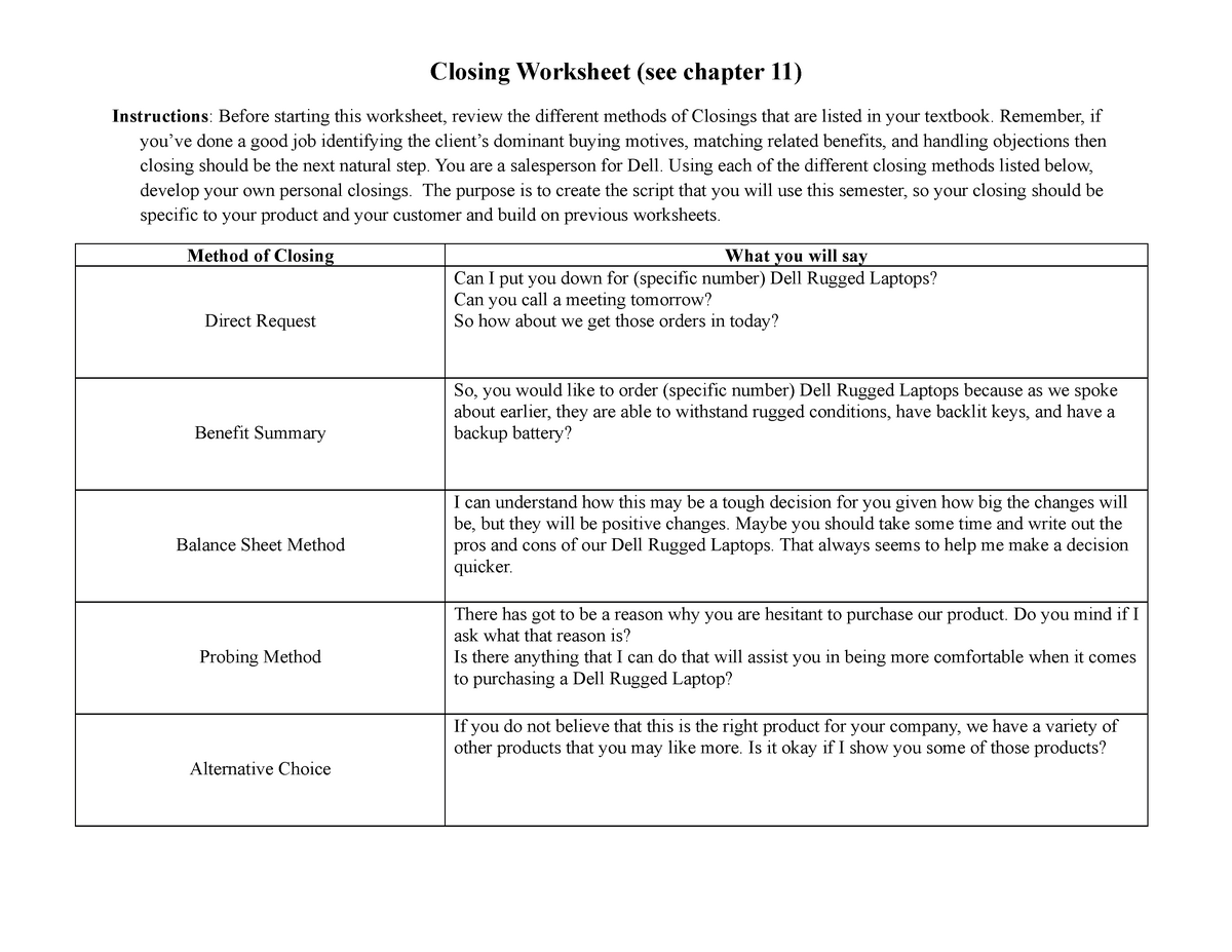 role-play-worksheet-closing-dell-closing-worksheet-see-chapter