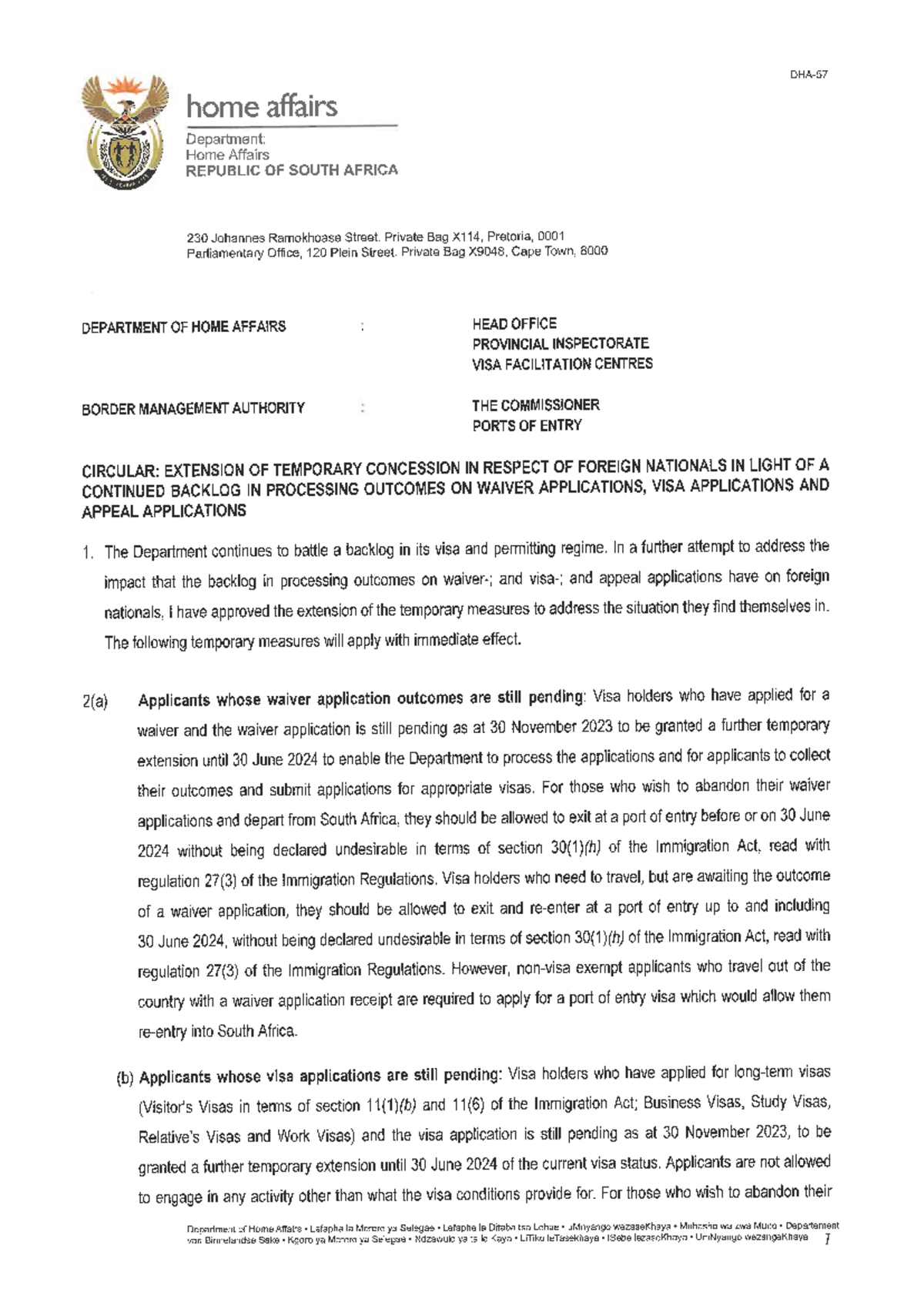 Concession Document 2023 - ( ( home affairs i, Department: A Home ...