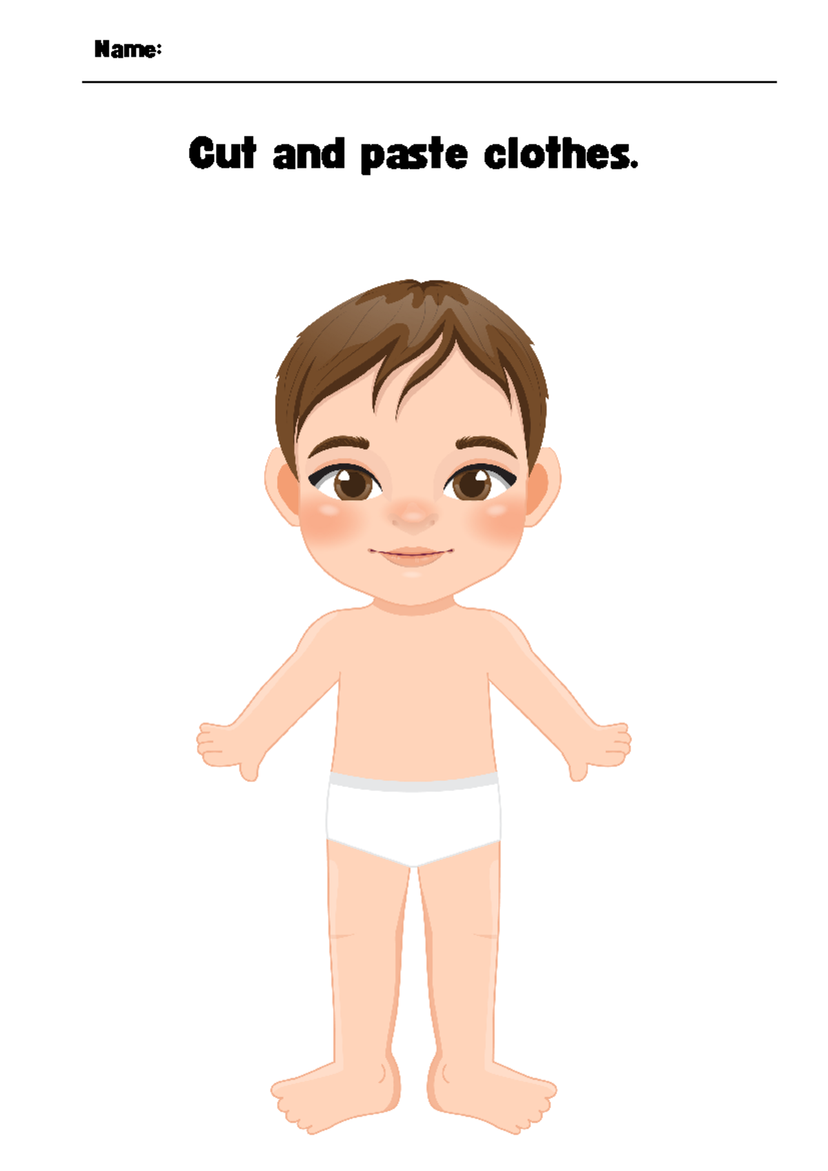 Colorful Simple English Primary Cut And Paste Clothes Worksheet ...