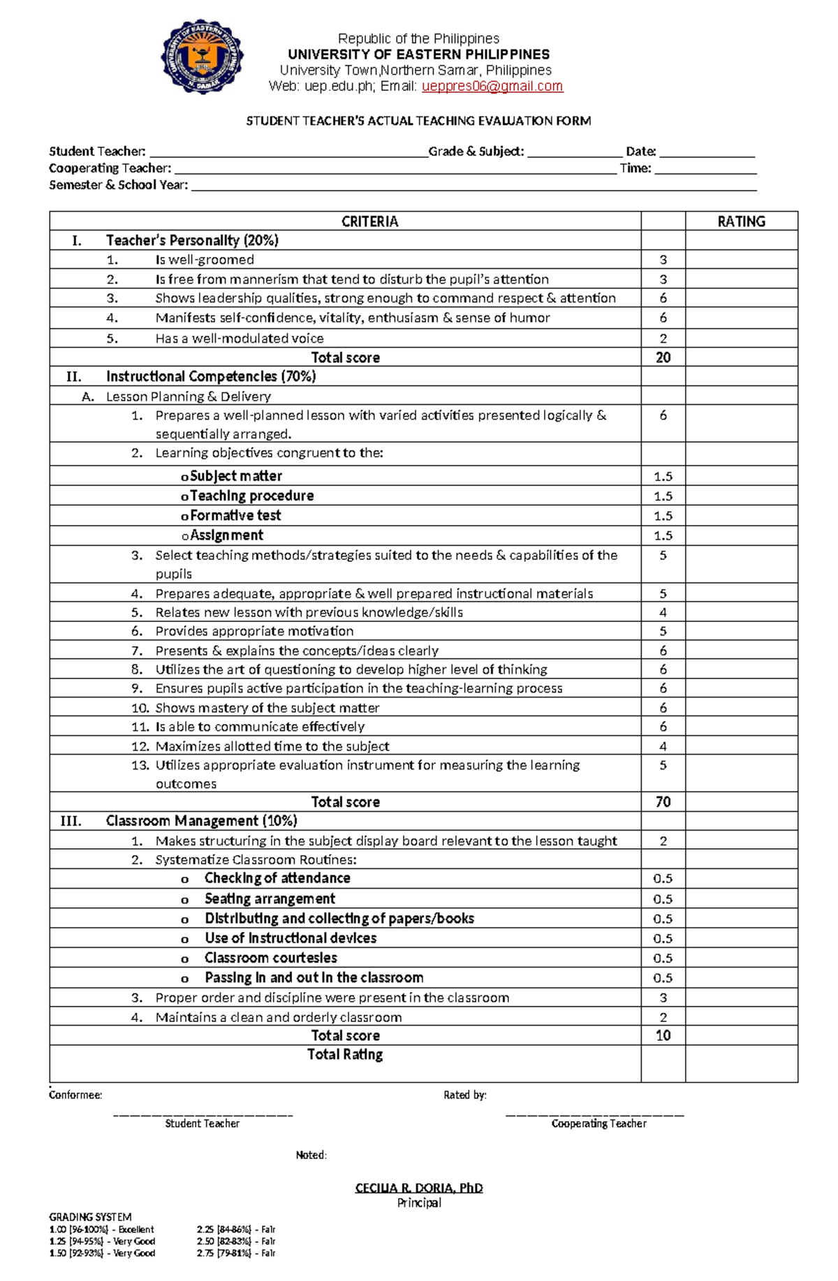 ST-Evaluation-Form - Republic of the Philippines UNIVERSITY OF EASTERN ...