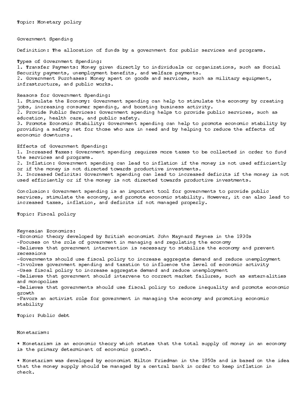 Class note3 - Lecture Notes - Topic: Monetary policy Government ...