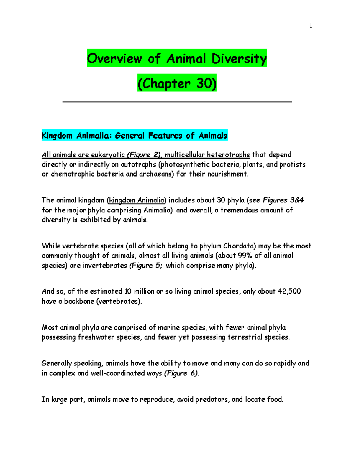 Chapter 30- Overview of Animal Diversity lecture notes - Overview of ...