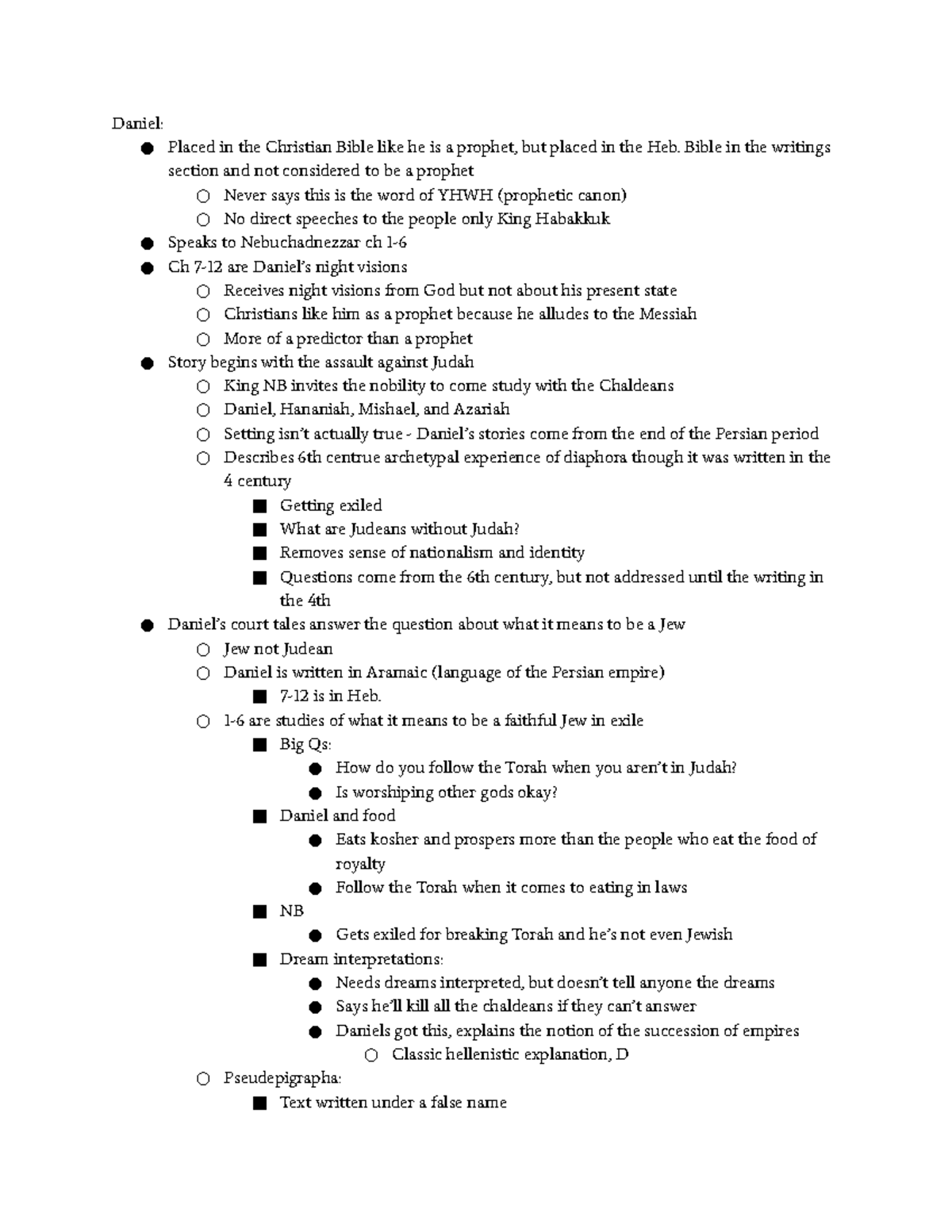 Daniel - Lecture notes 1-3 - Daniel: Placed in the Christian Bible like ...