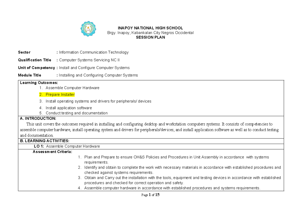 5. Session Plan - INAPOY NATIONAL HIGH SCHOOL Brgy. Inapoy, Kabankalan ...