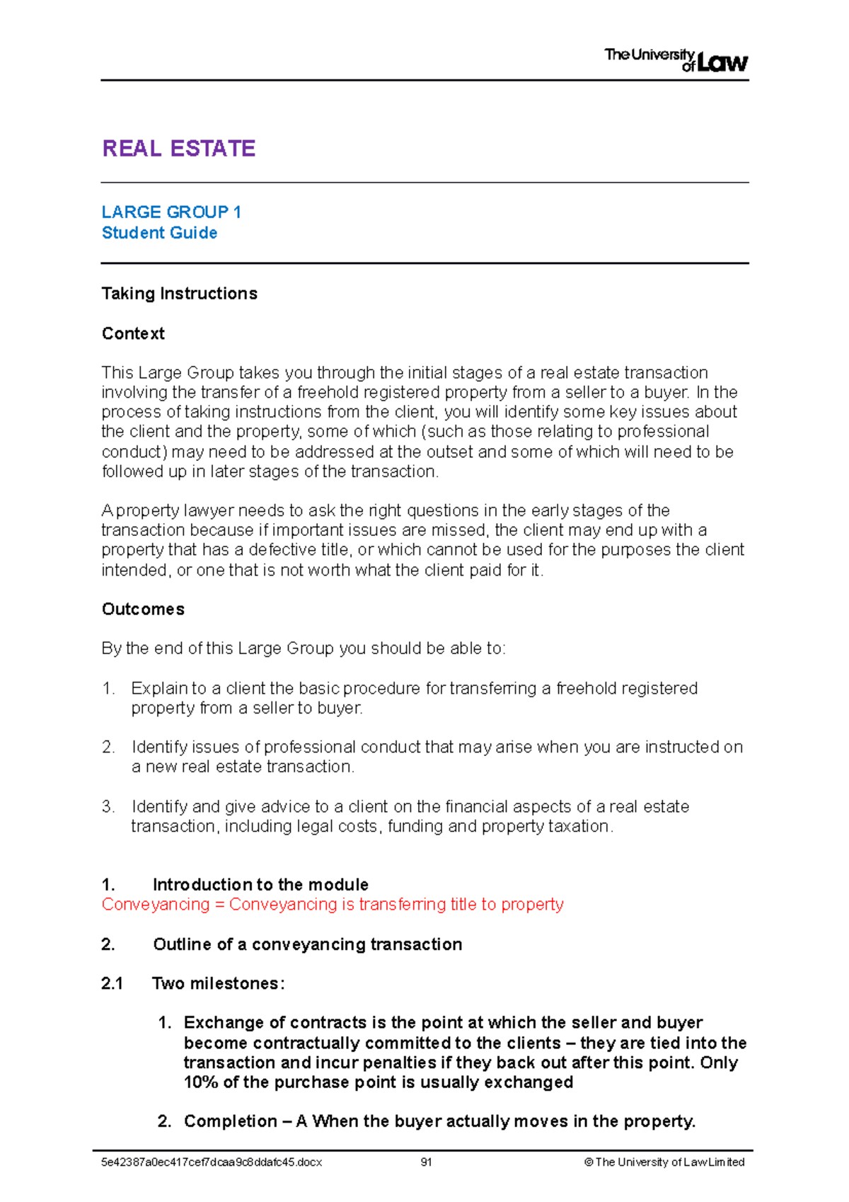 Real Estate LG1 basic REAL ESTATE LARGE GROUP 1 Student Guide