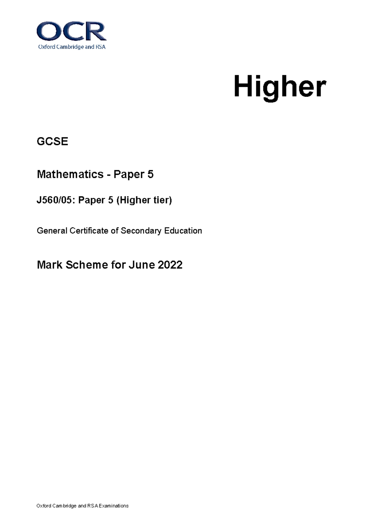 678160 mark scheme paper 5 - Oxford Cambridge and RSA Examinations ...