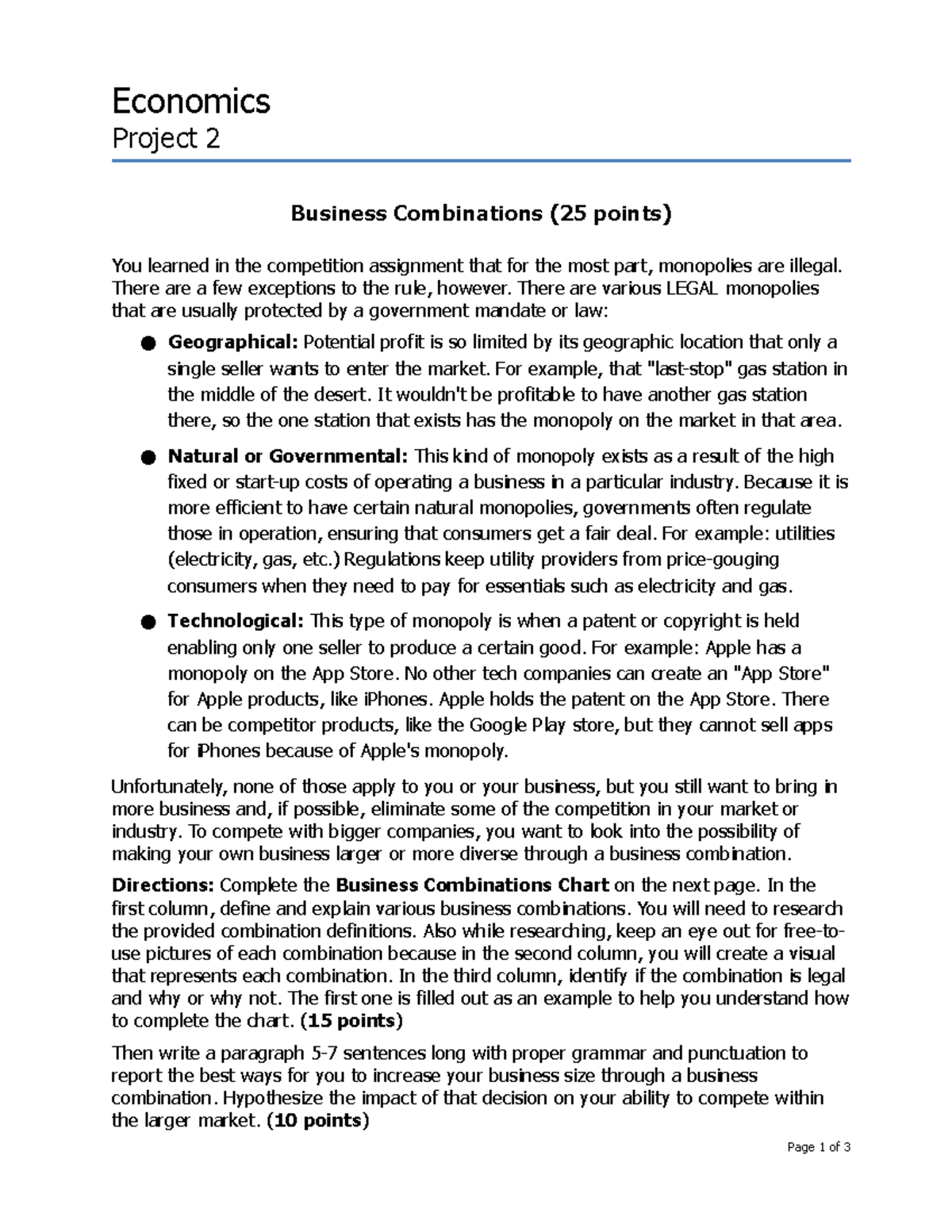 Copy of 2211b Business Combinations Activity - Economics Project 2 ...