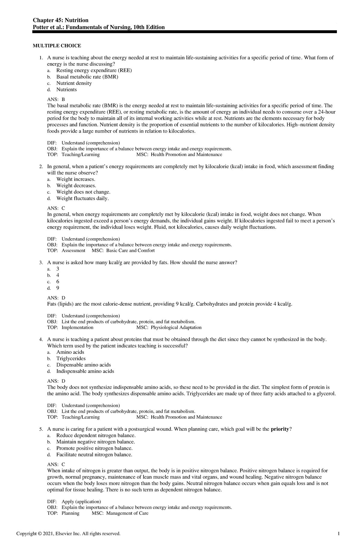 Exam View - Chapter 45 - Notes - Chapter 45: Nutrition Potter et al ...