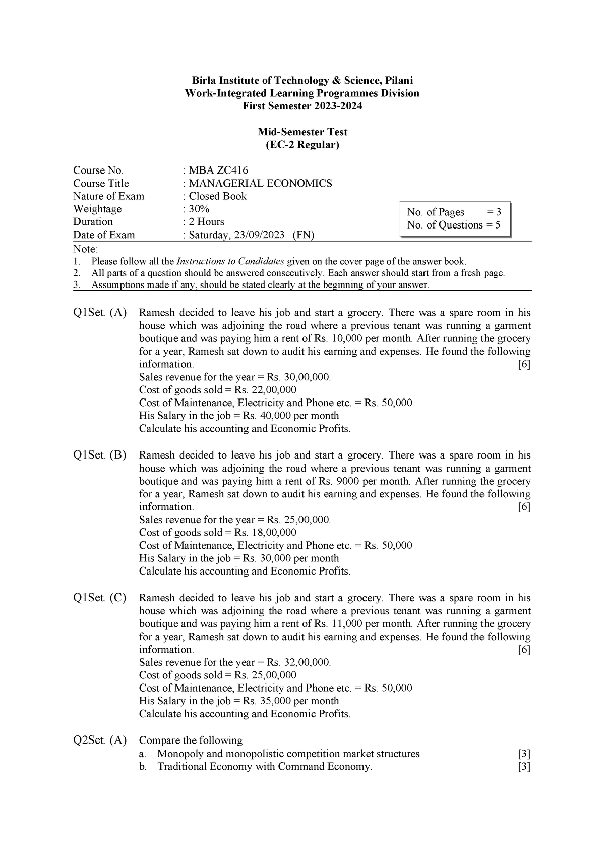 MBA ZC416 EC-2R First SEM 2023-2024 - Birla Institute Of Technology ...