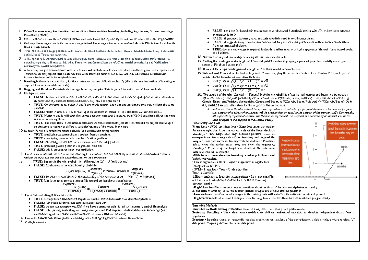 Cheat sheet 3rd exam - 1. False: There are many loss functions that ...