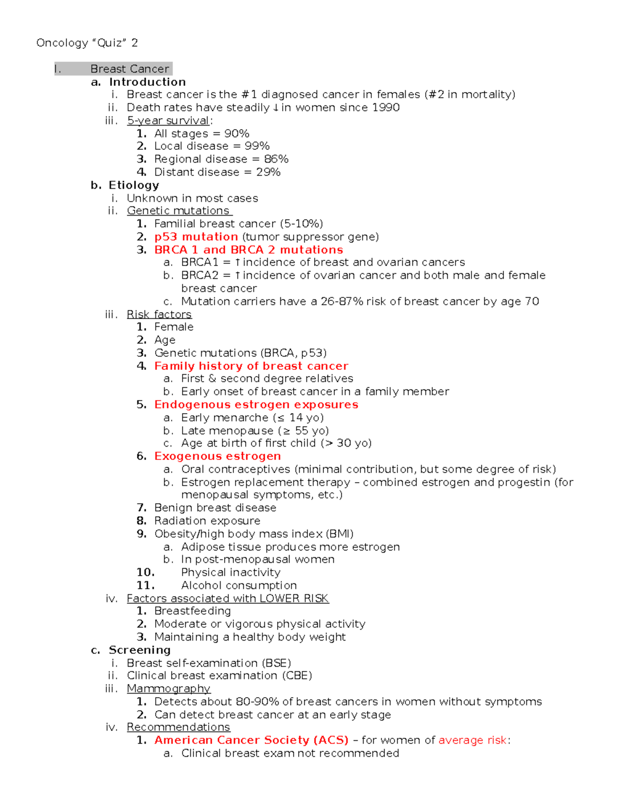 Oncology Quiz 2 - summary of every treatment of breast cancer ...