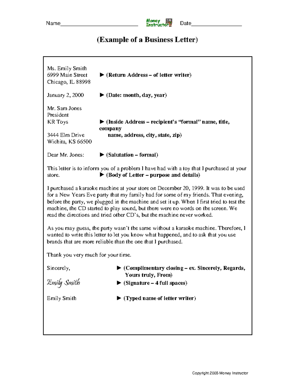 Elements Of A Business Letter Examples