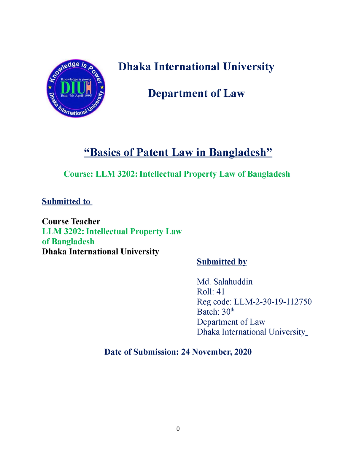 assignment-on-patent-law-in-bangladesh-dhaka-international-university