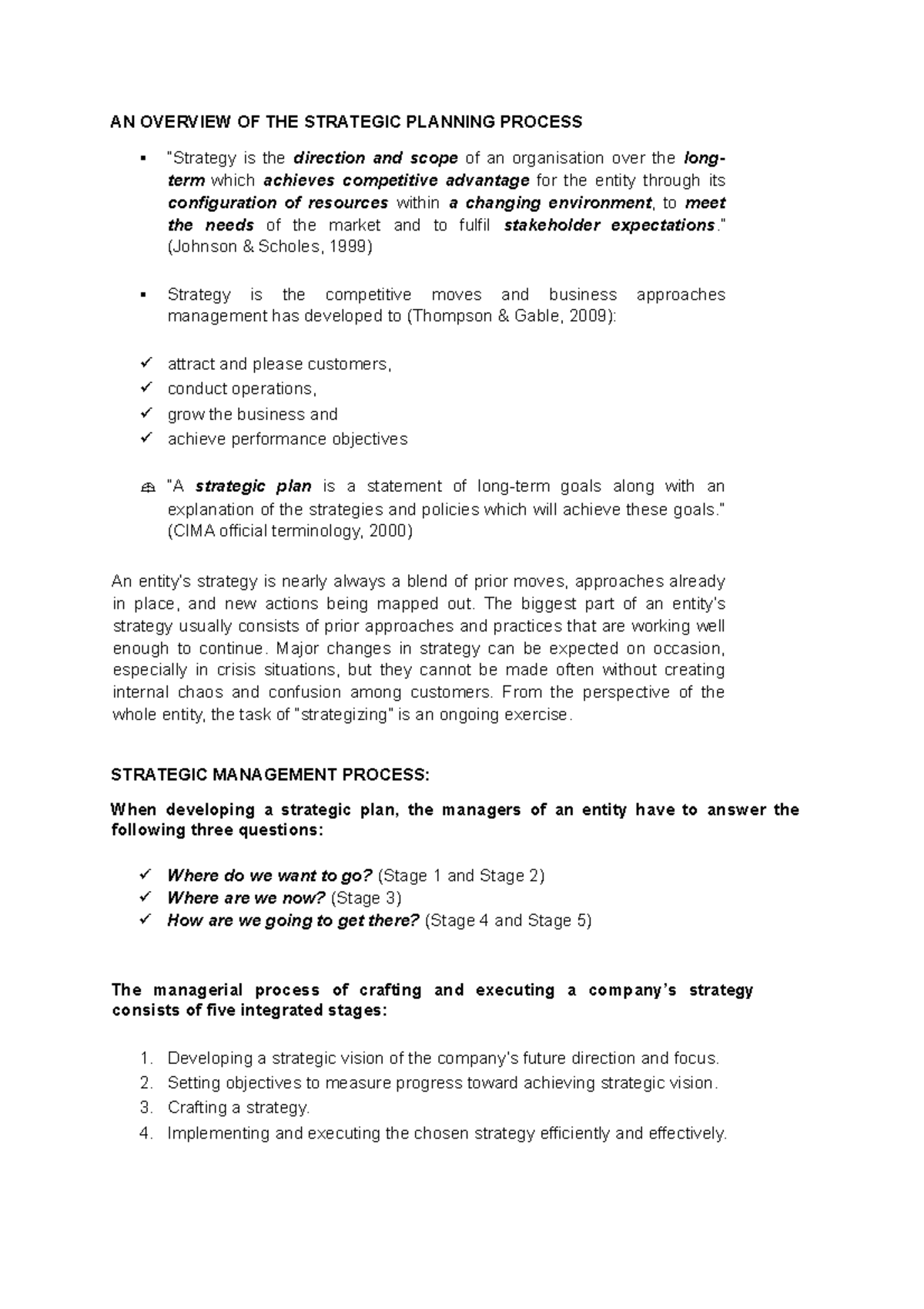 AN Overview OF THE Strategic Planning Process - AN OVERVIEW OF THE ...
