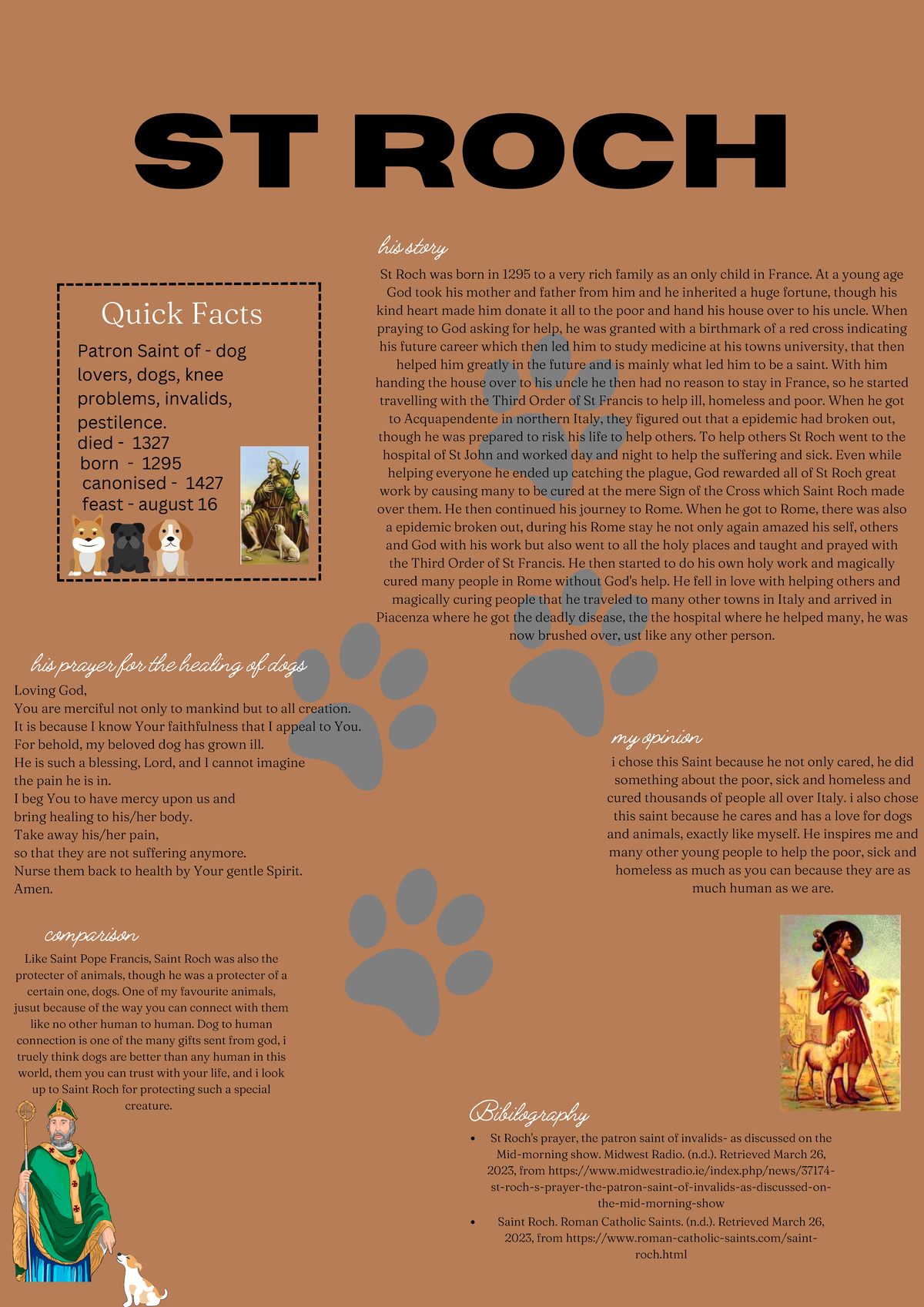 ST ROCH - St Roch Poster - Quick Facts ST ROCH born - 1295 died - 1327 ...