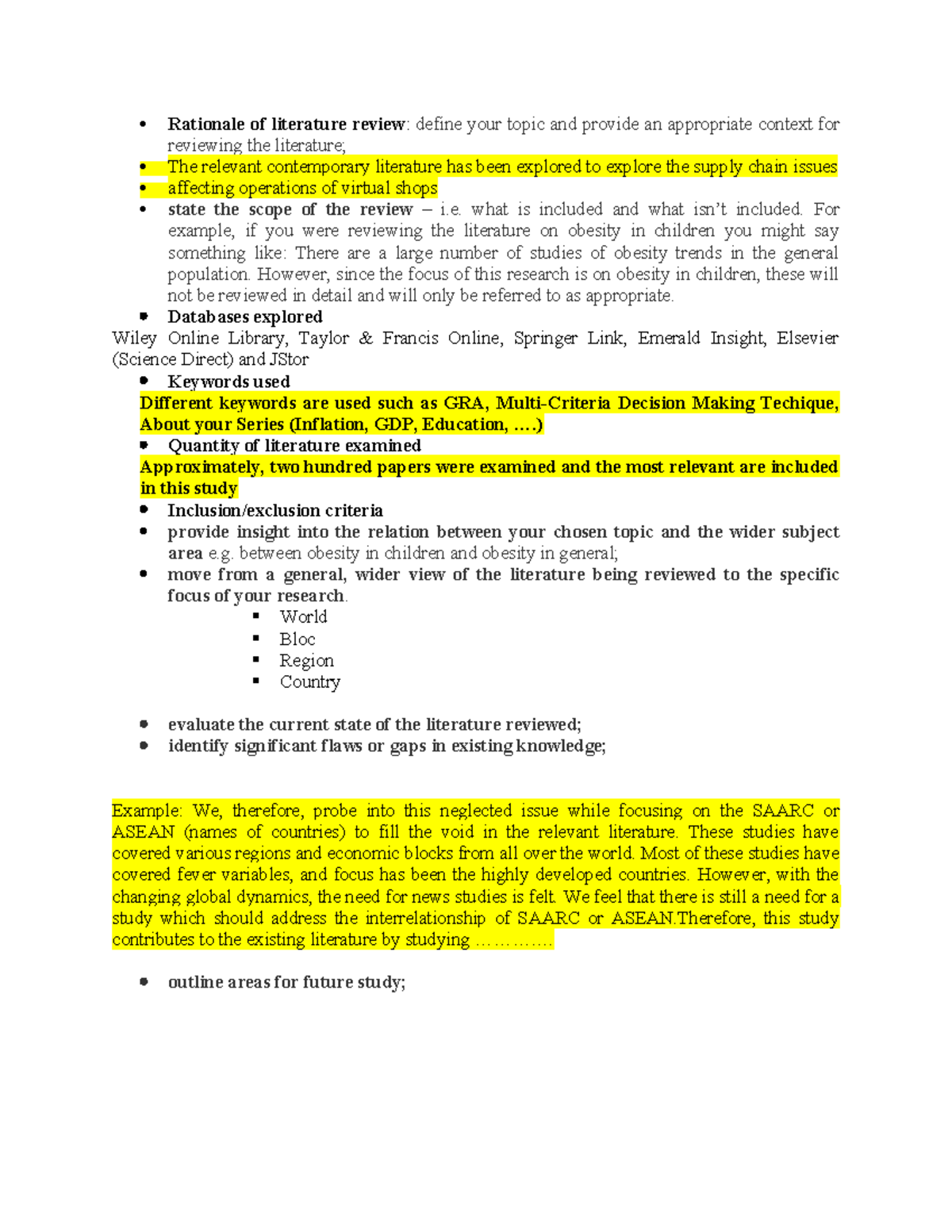 Literature review guidlines - Rationale of literature review: define ...