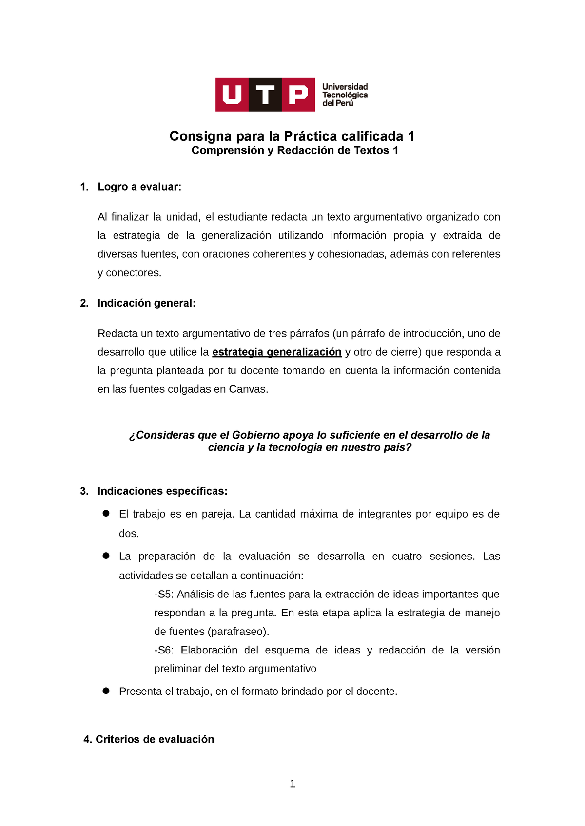 Consigna Para PC1 (1) (1) - Consigna Para La Práctica Calificada 1 ...