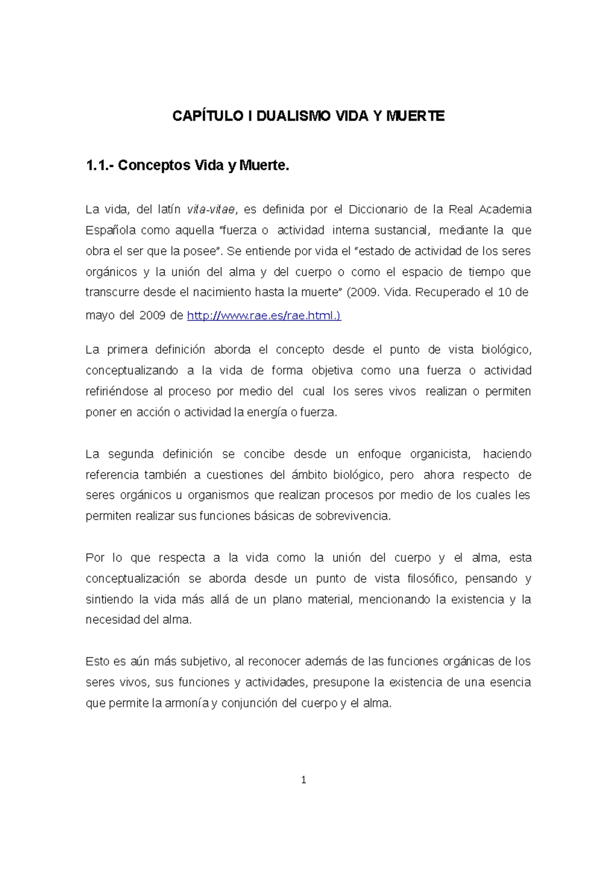 Filosofia Dualidad entre la Vida y la Muerte 1 CAPÍTULO I DUALISMO