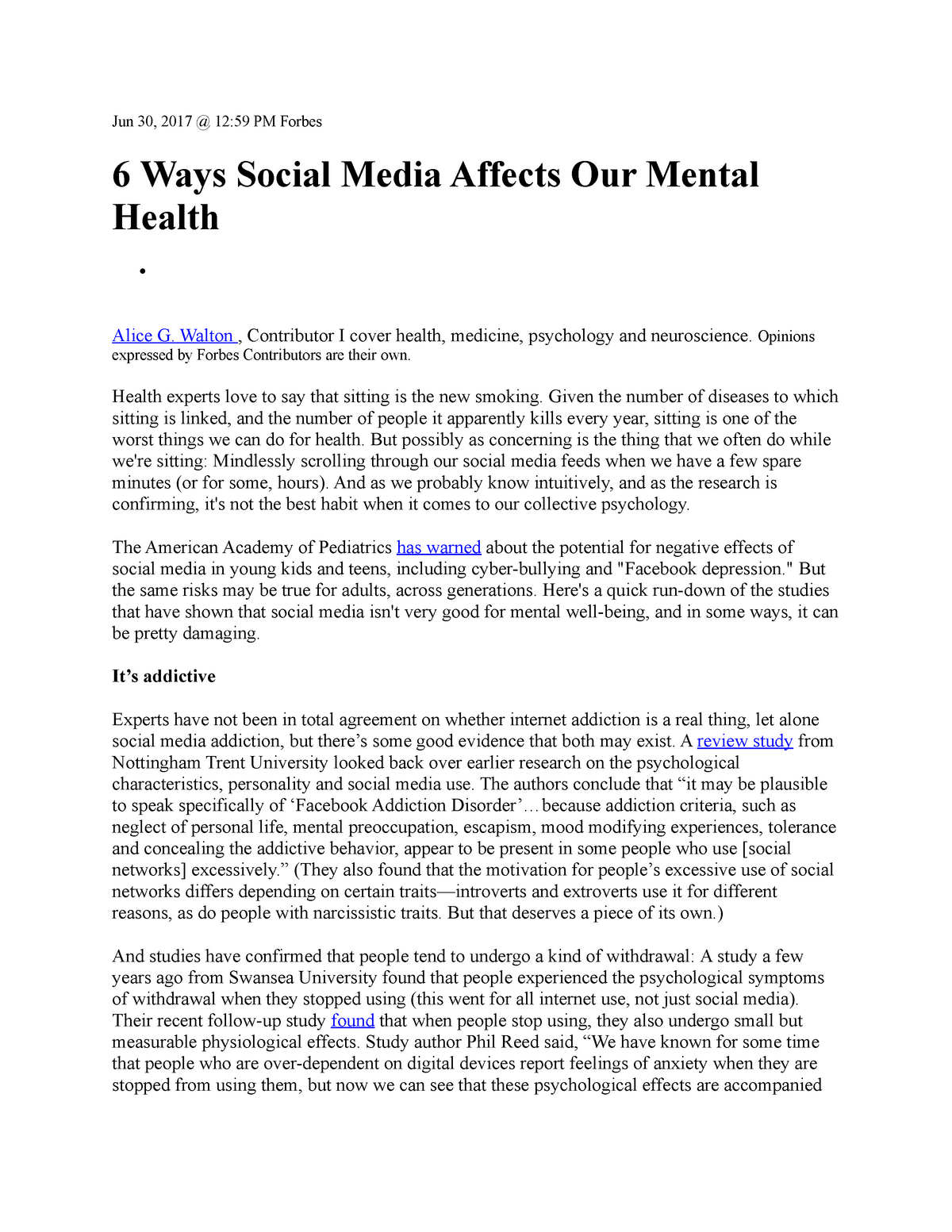 social media affect mental health essay