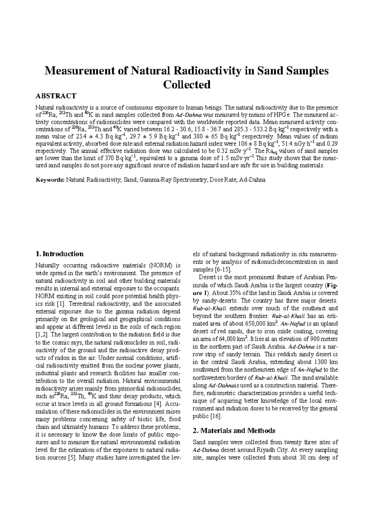 Measurement of Natural Radioactivity in Sand Samples - Studocu