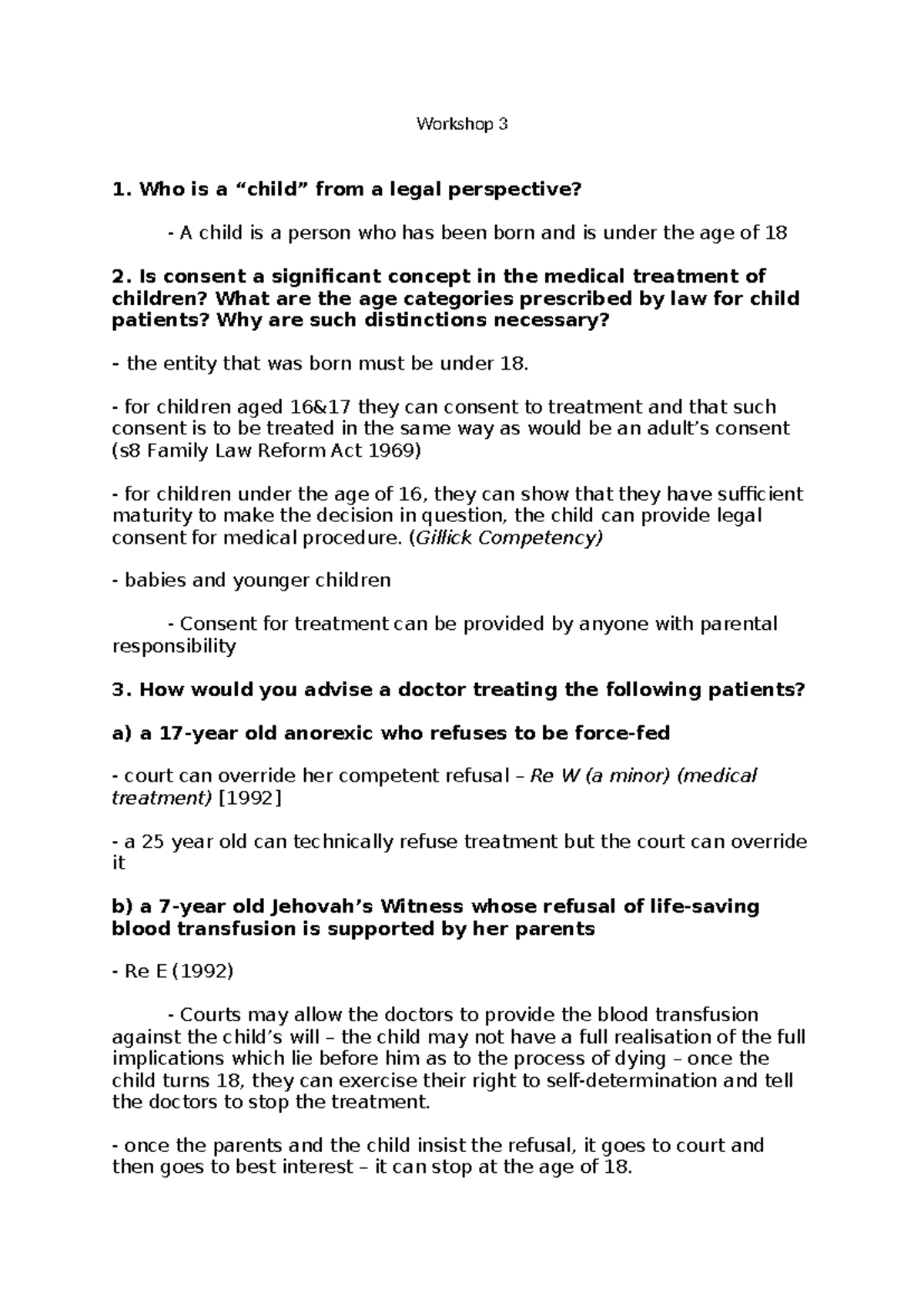 Workshop 3 - Medicine WS3 - Workshop 3 Who is a “child” from a legal ...
