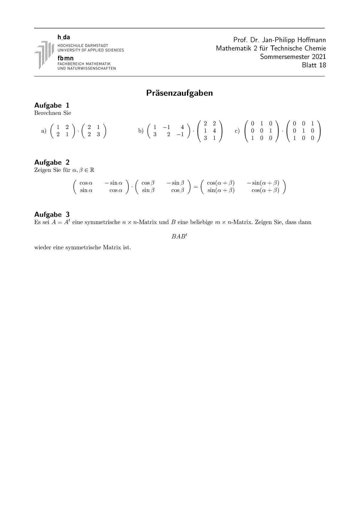 SS2021 Mathe 2 Blatt 18 - Übungen Des Lehrers Zum Besseren Verständnis ...