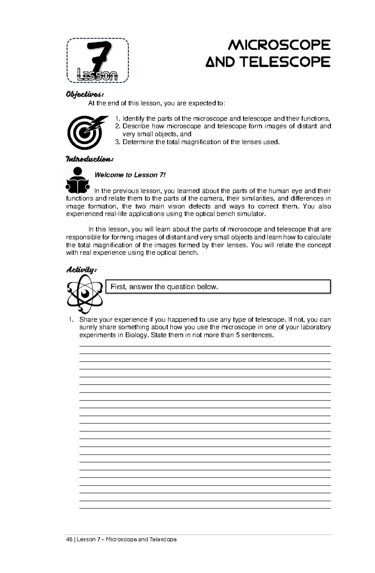 L7 Microscope and Telescope - Objectives: At the end of this lesson ...