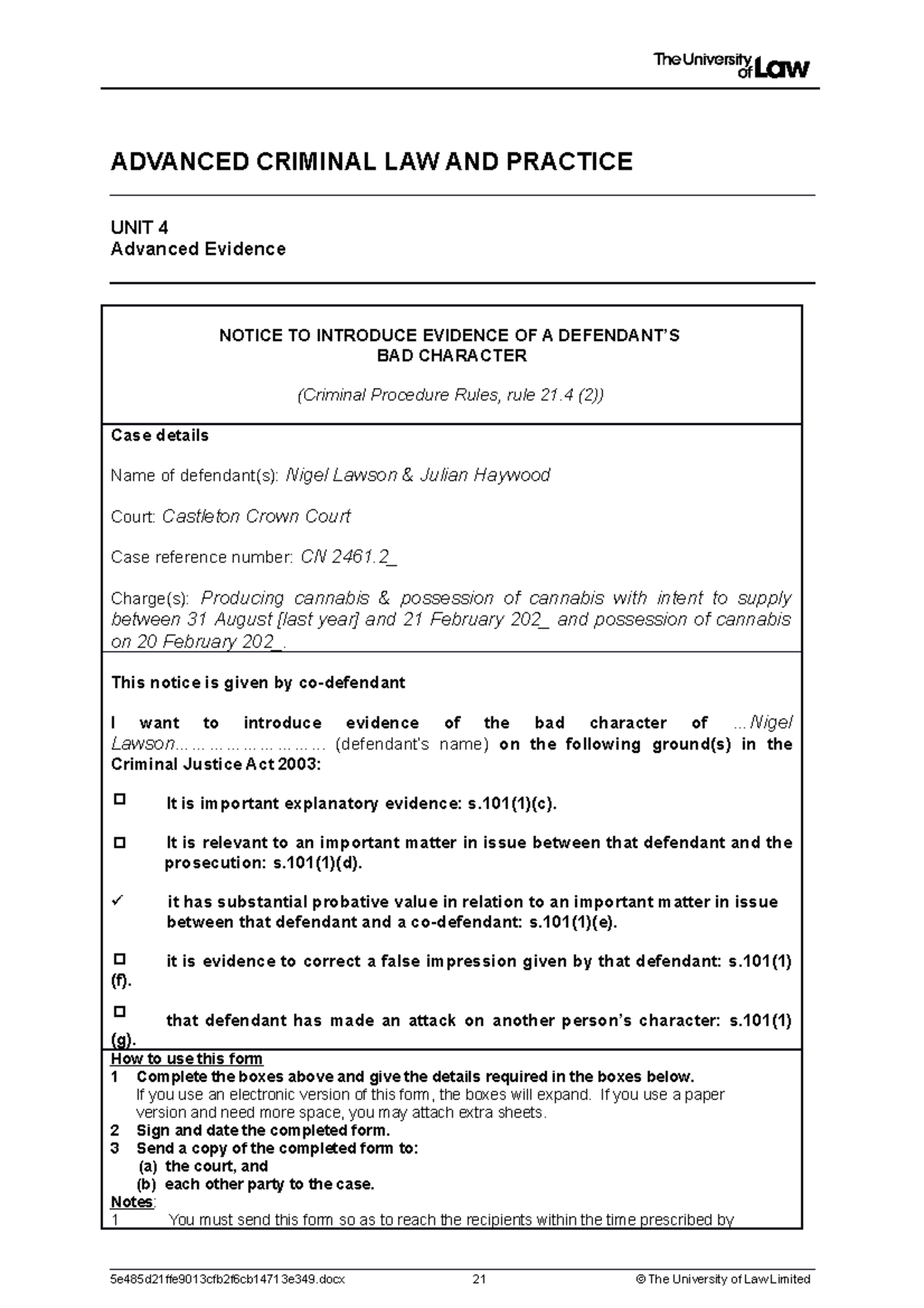 2223 acp ws04 ce02 bad character notice - ADVANCED CRIMINAL LAW AND ...