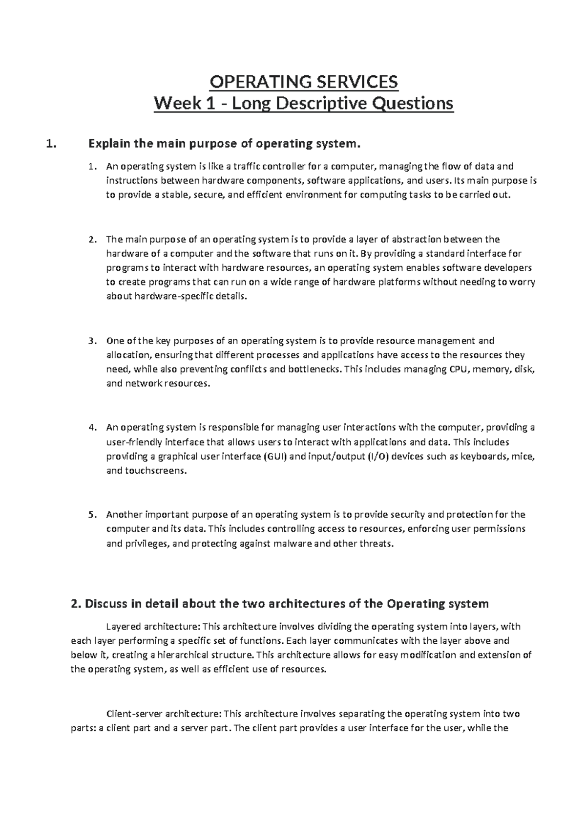 OS Long Answer Question - WEEK-1 - OPERATING SERVICES Week 1 - Long ...