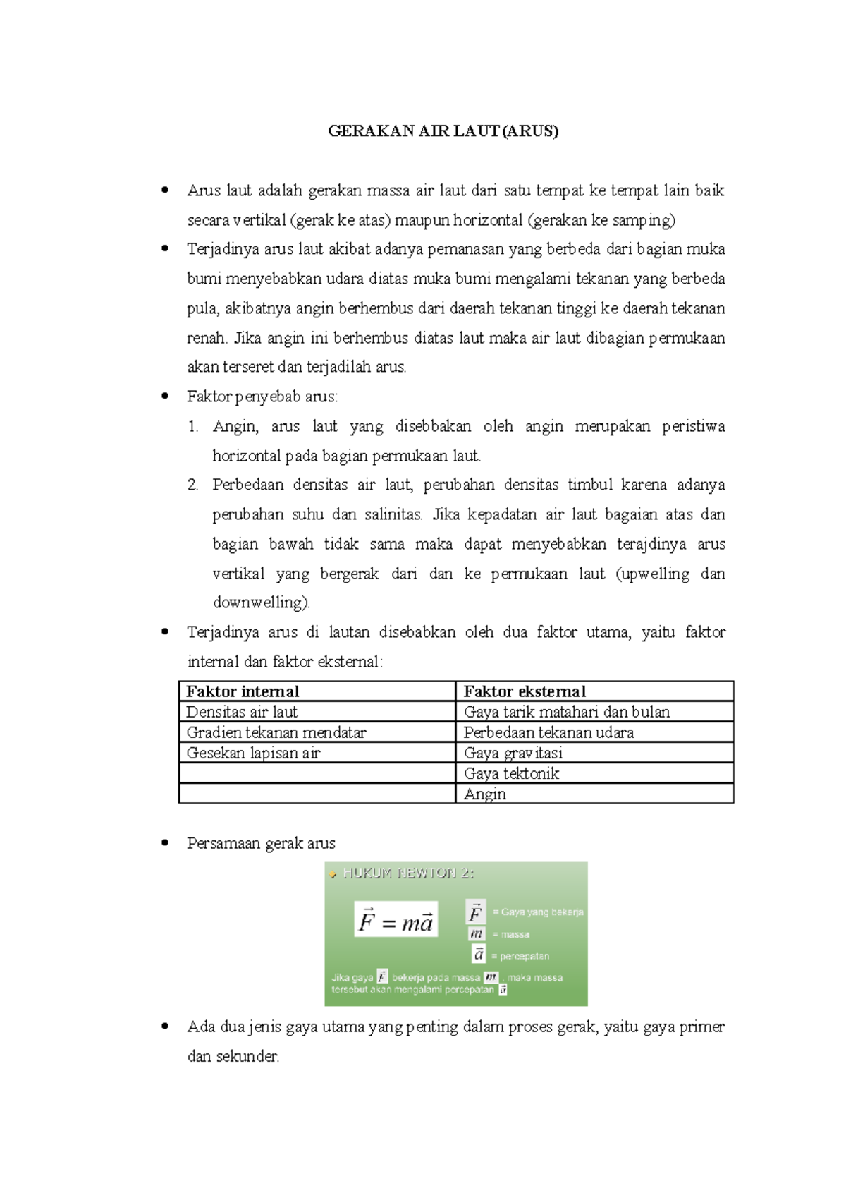 Rangkuman Materi Gerakan AIR LAUT(ARUS) - GERAKAN AIR LAUT(ARUS) Arus ...