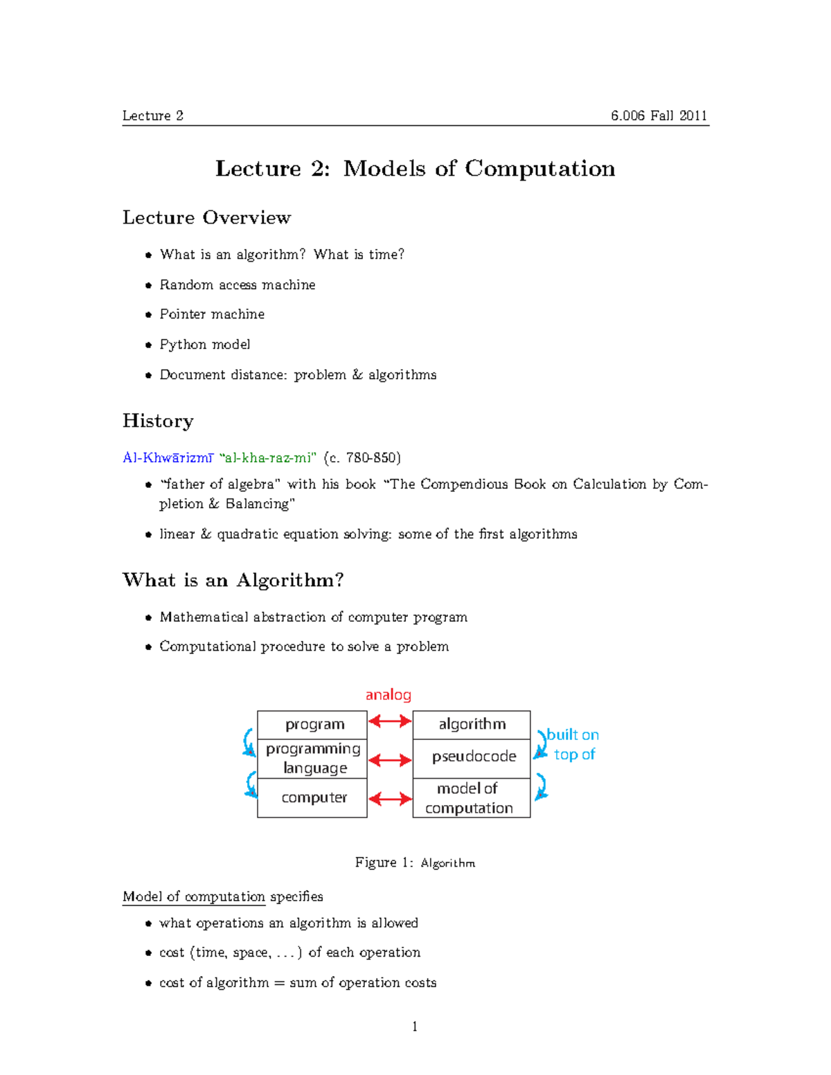 MIT6 006F11 lec02 - Lecture 2: Models of Computation Lecture Overview ...