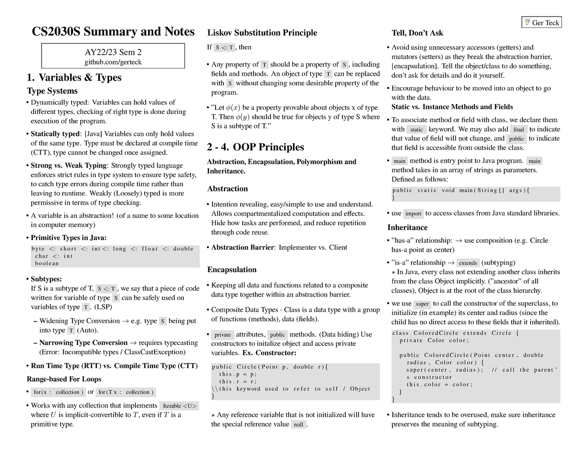 CS2030 S Finals Summary - CS2030S Summary And Notes AY22/23 Sem 2 ...