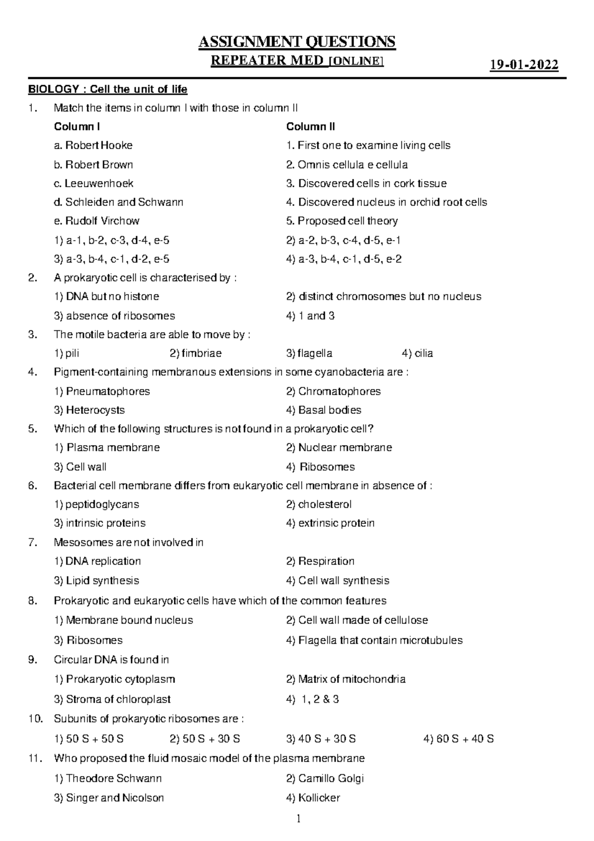 Online- Cell the unit of life -19-01-22 - BIOLOGY : Cell the unit of ...