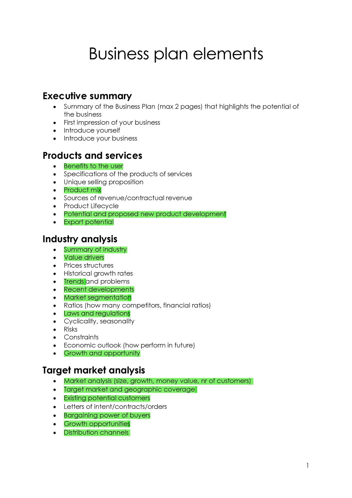 what two documents summarize a business plan of a company