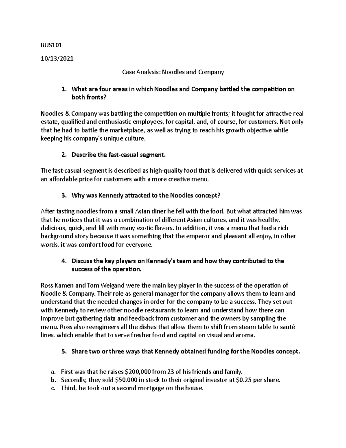 W05 Case Analysis Noodles and Company BUS 10/13/ Case Analysis