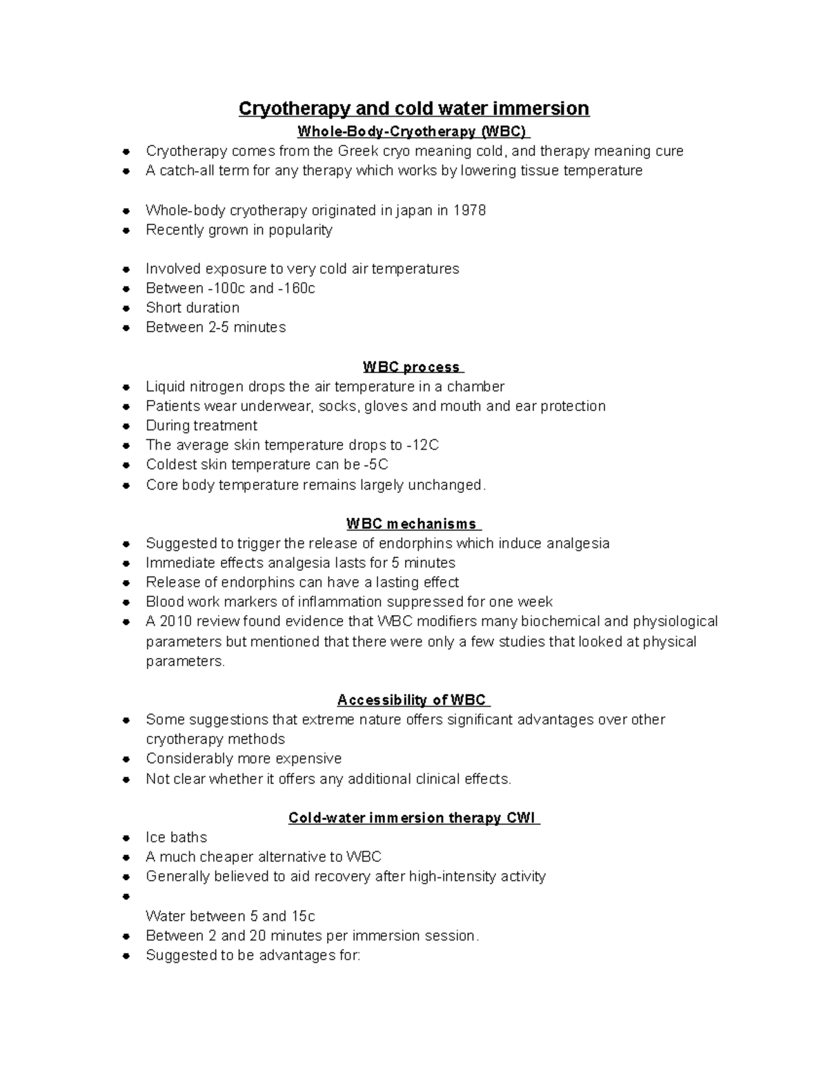 Cryotherapy and cold water immersion Cryotherapy and cold water