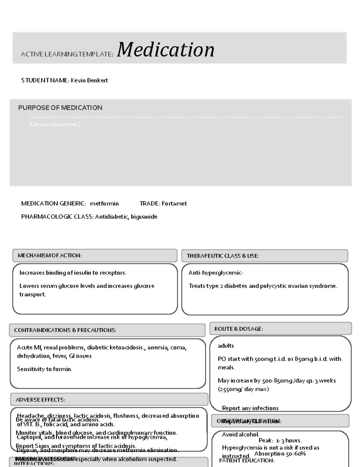 Metformin drug card - NUR 2813 - State College of Florida - Studocu