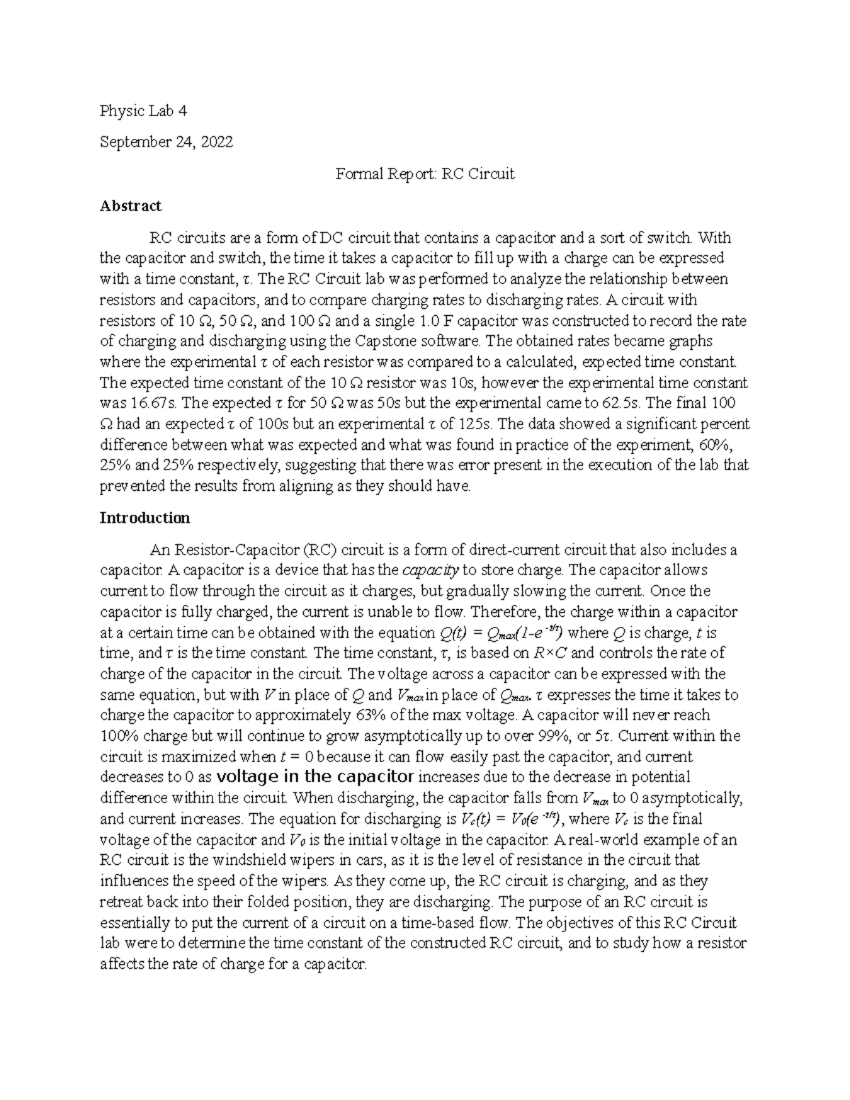 Formal Lab Report ^N4 - Physic Lab 4 September 24, 2022 Formal Report ...