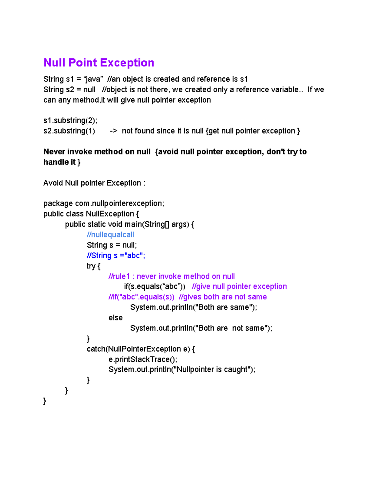 java-notes-15-null-point-exception-string-s1-java-an-object