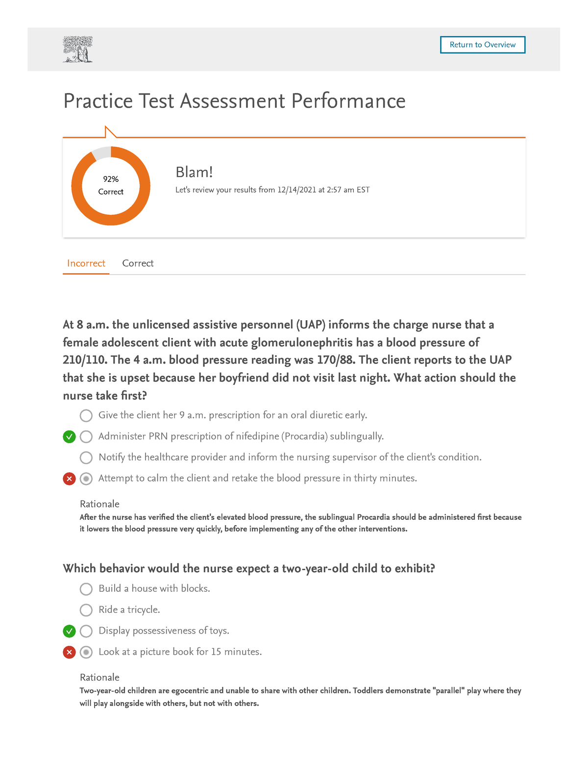 HESI EXAM PEDS Incorrect Q - Practice Test Assessment Performance At 8 ...