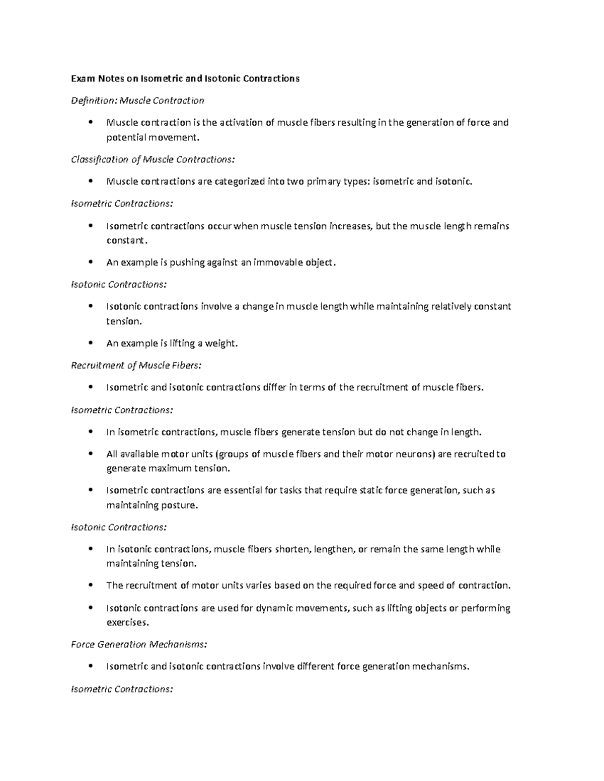 Exam Notes on Isometric and Isotonic Contractions - Exam Notes on ...