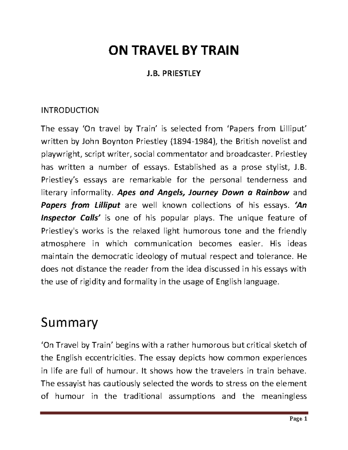 Travel by train - Notes - Page 1 ON TRAVEL BY TRAIN J. PRIESTLEY ...